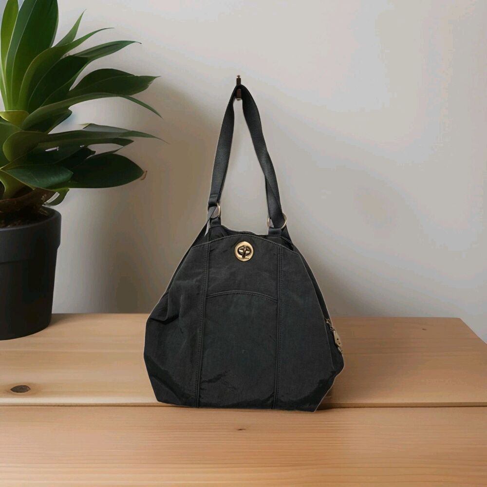 Baggallini Gray Nylon Expandable Purse Backpack Multiple Pockets Work Travel